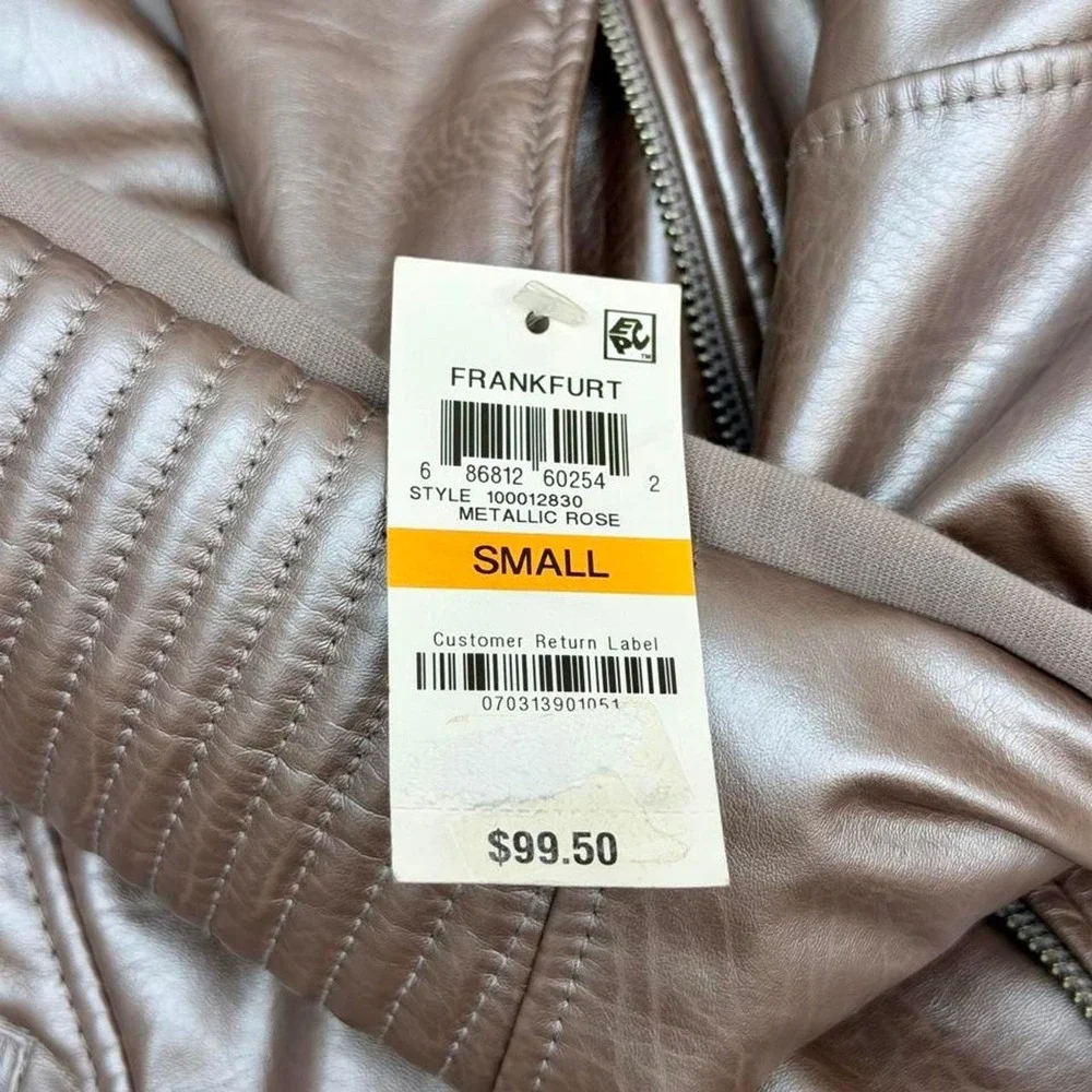 BAR III Metallic Rose Gold Faux Leather Biker Moto Jacket NWT Small